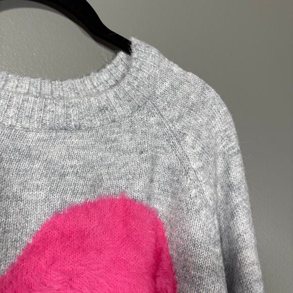 Old Navy Women's Gray Fuzzy Pink Heart Oversized Sweater - Size XL - Cozycore - Picture 2 of 7